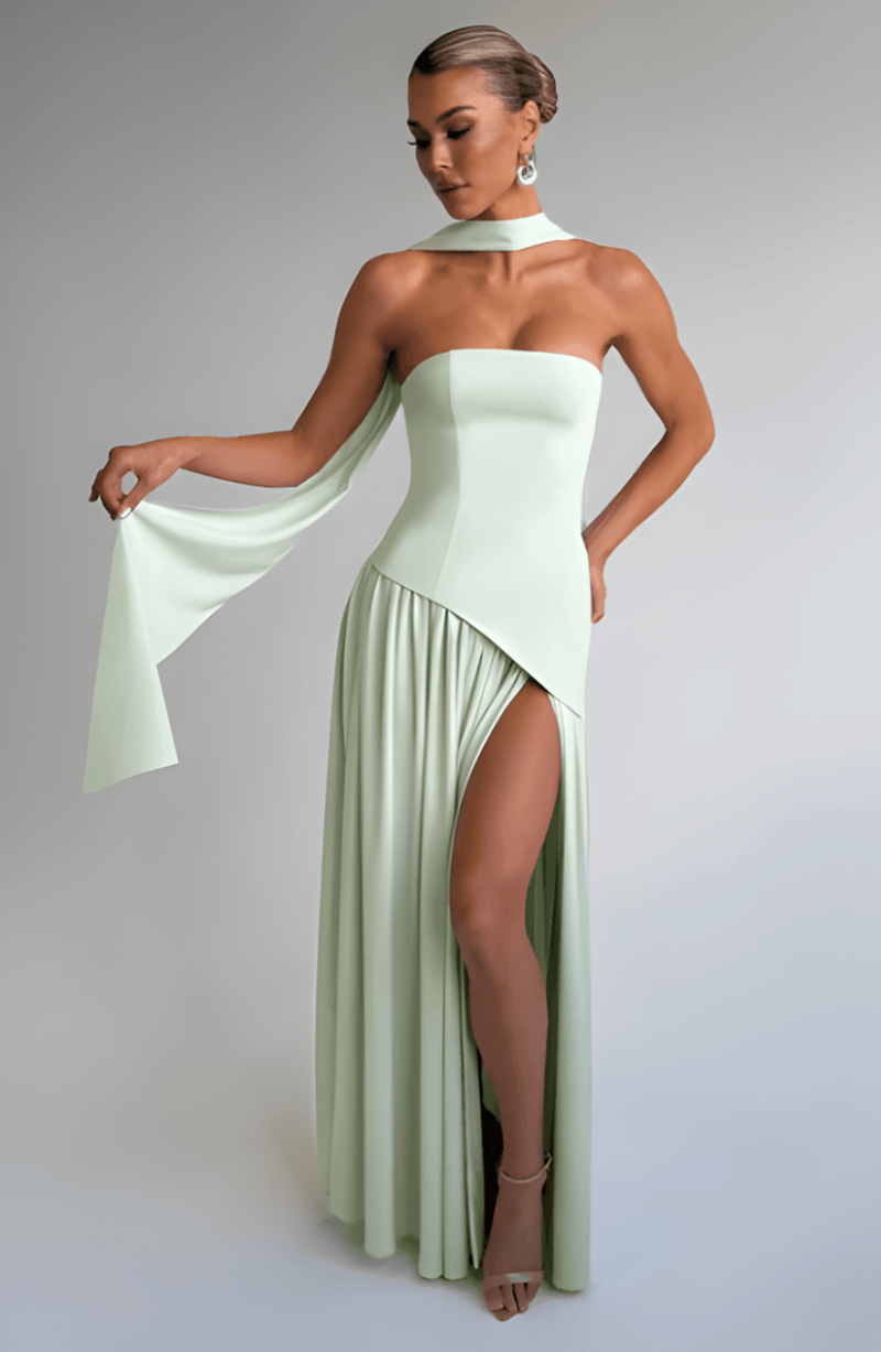 Women's Strapless Chiffon High Slit Dress Maxi