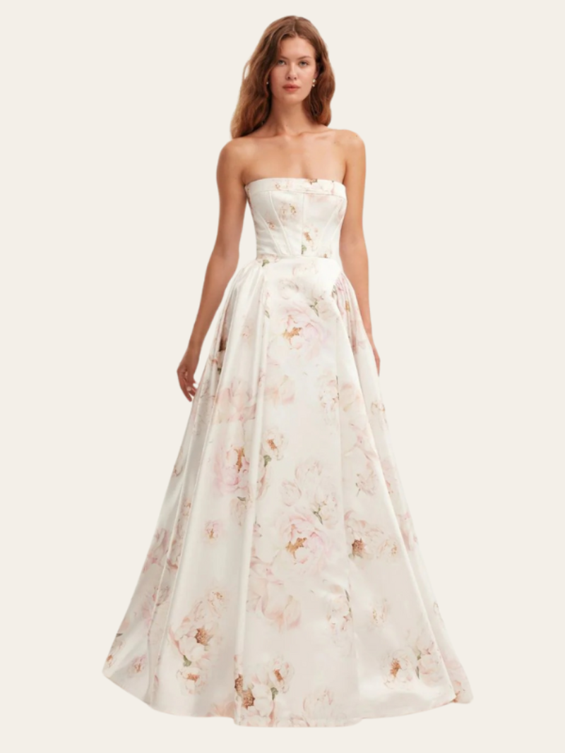Women's Strapless Floral Maxi Dress