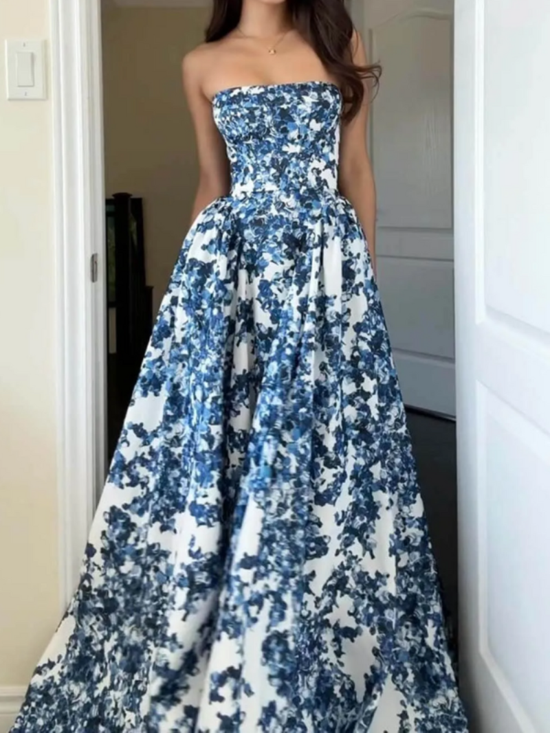 Women's Strapless Floral Maxi Dress