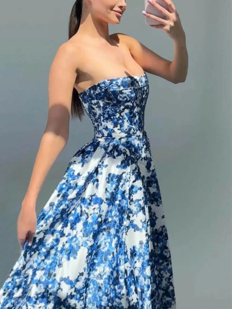 Women's Strapless Floral Maxi Dress