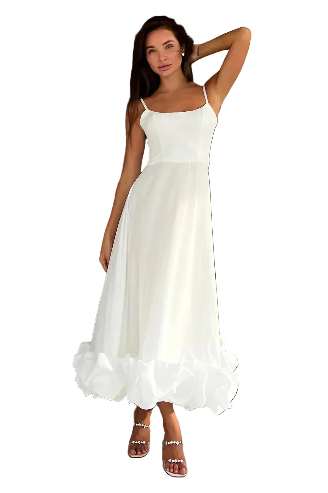 Women's Strappy Square Neck Bubble Hem Dress Midi