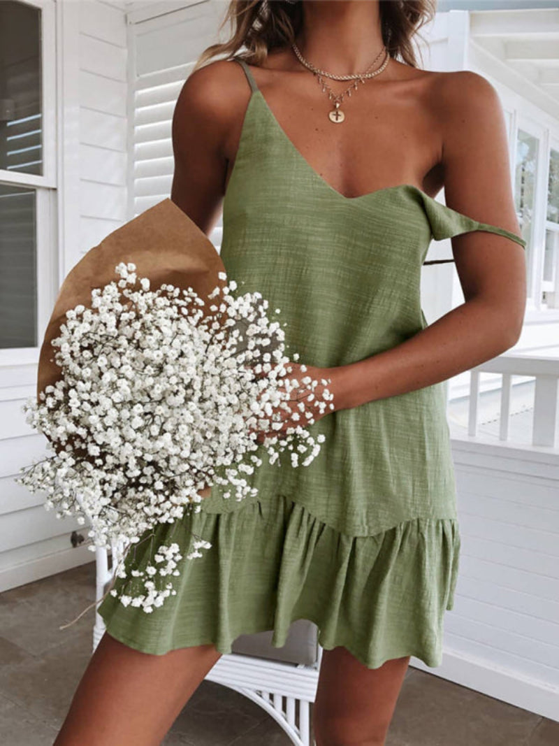 Women's Strappy V-Neck Ruffle Hem Mini