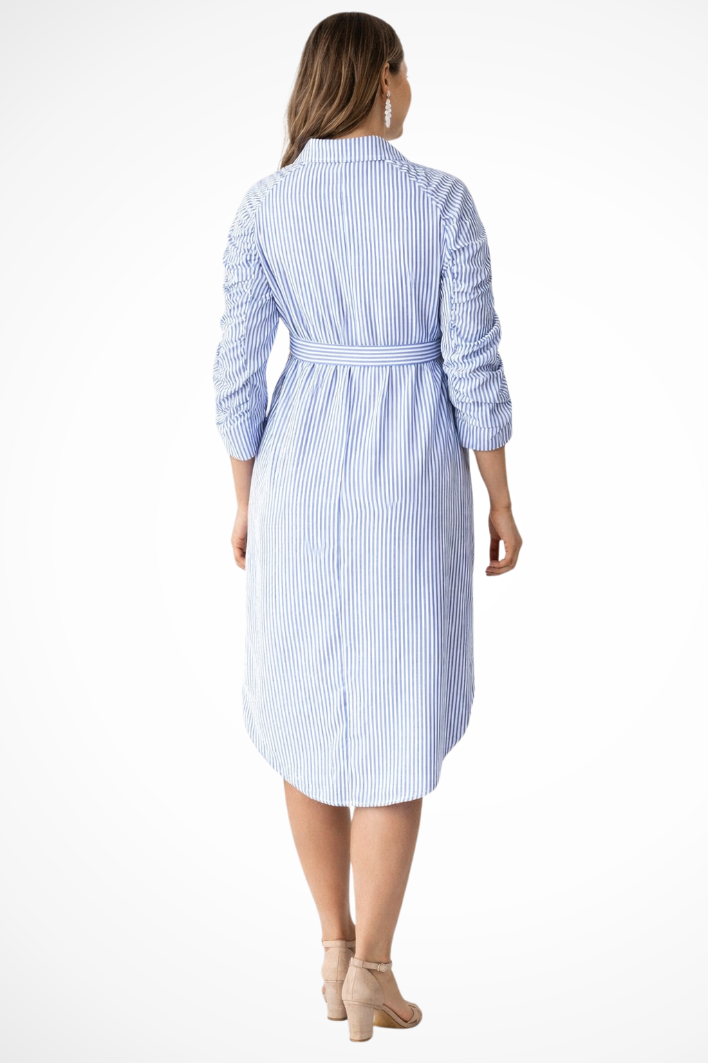 Women's Striped Shirt Maternity Dress Midi