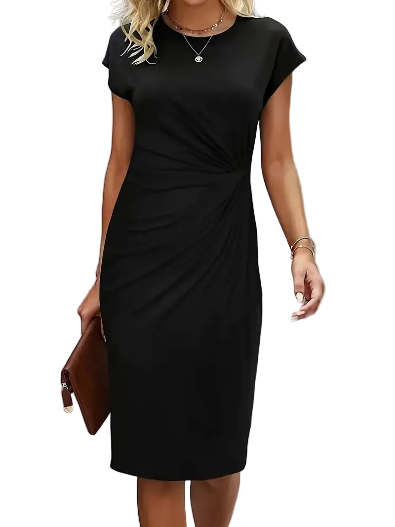 Women's Twist Front Short Sleeve Dress Midi