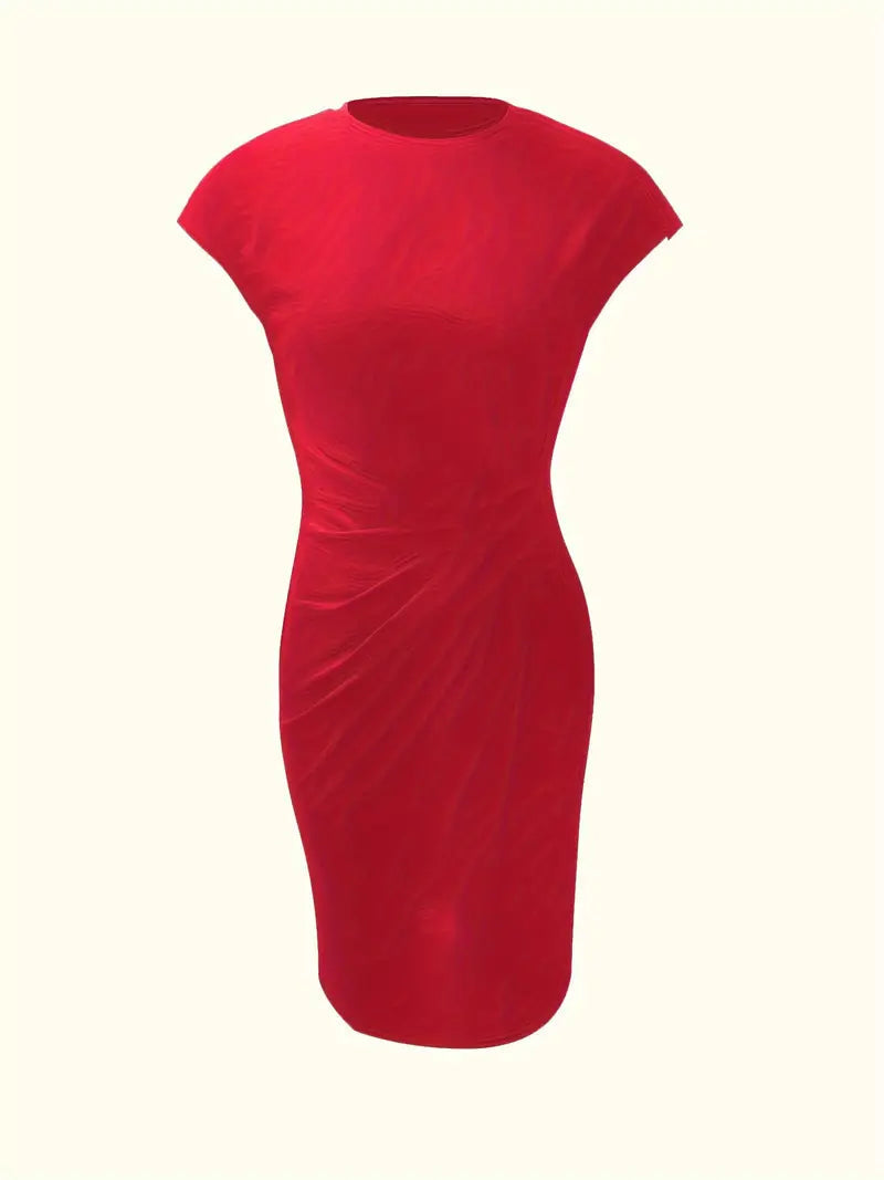 Women's Twist Front Short Sleeve Dress Midi