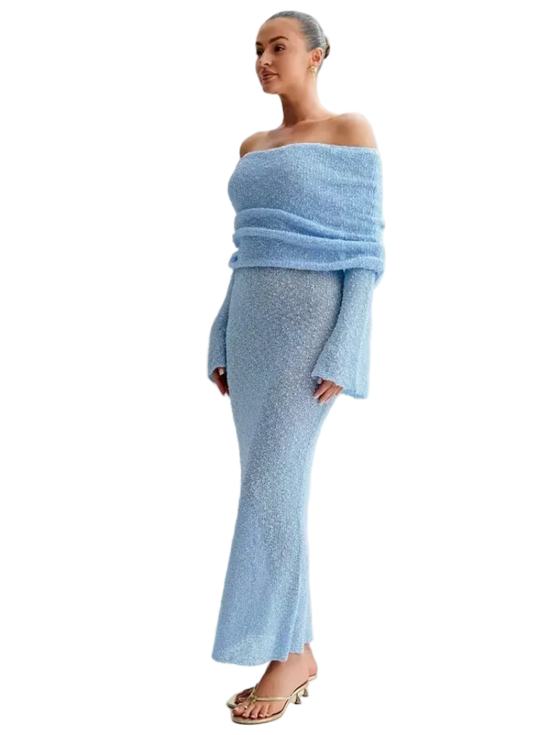 Women's Bardot Long Sleeve Bell Sleeve Dress Maxi