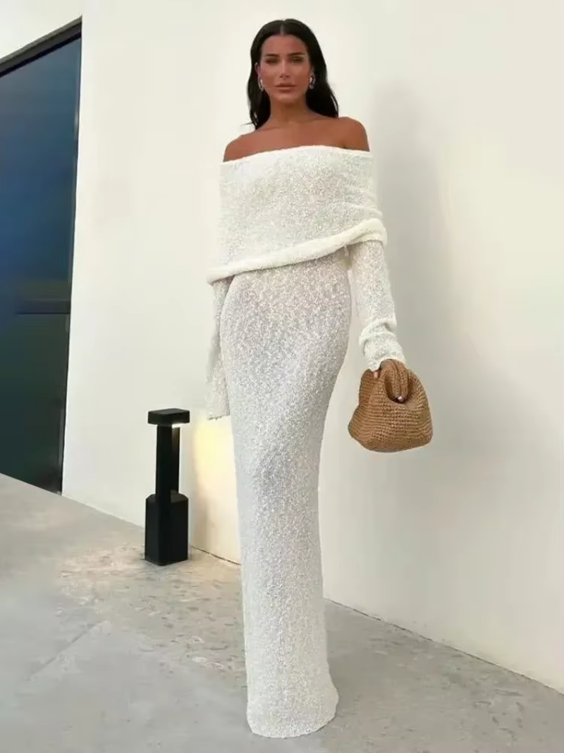 Women's Bardot Long Sleeve Bell Sleeve Dress Maxi