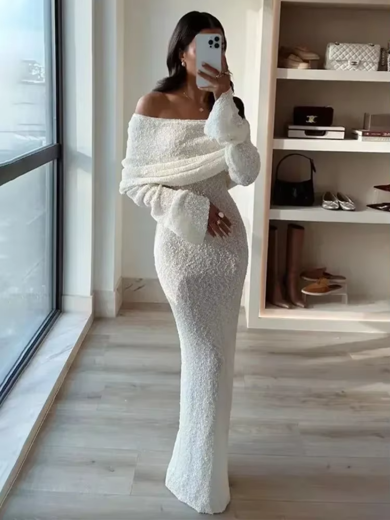 Women's Bardot Long Sleeve Bell Sleeve Dress Maxi
