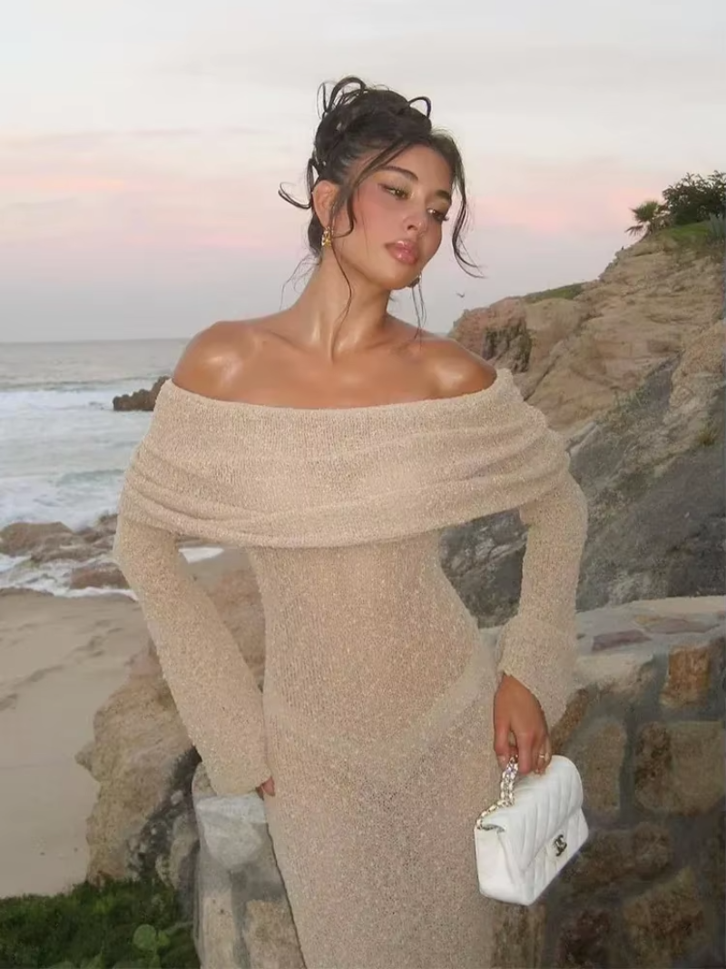 Women's Bardot Long Sleeve Bell Sleeve Dress Maxi