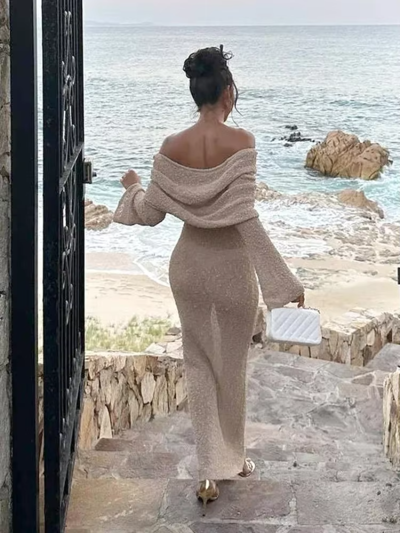 Women's Bardot Long Sleeve Bell Sleeve Dress Maxi