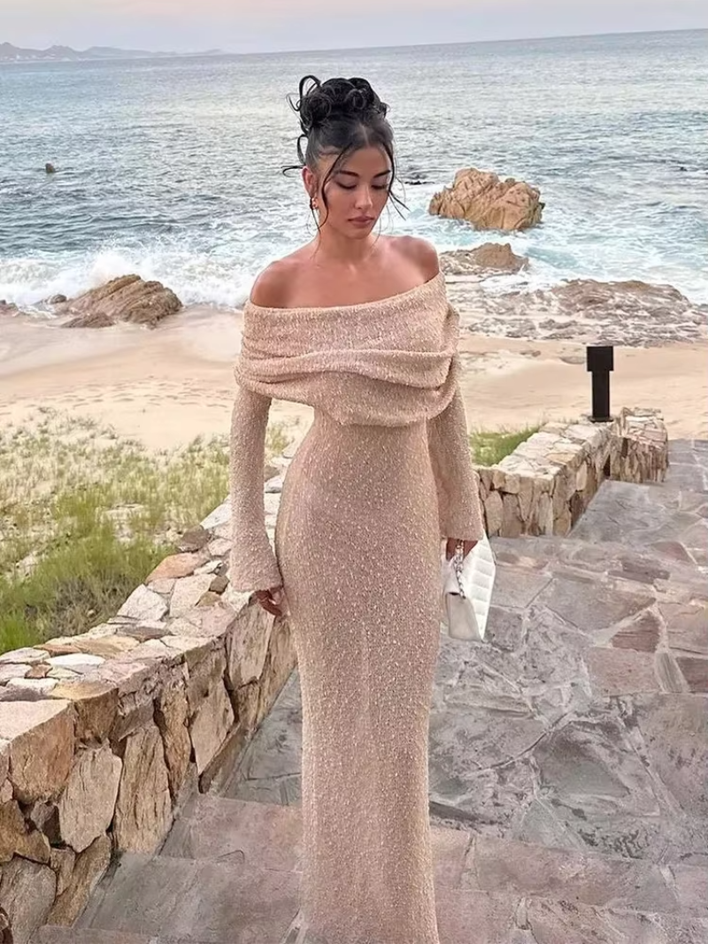 Women's Bardot Long Sleeve Bell Sleeve Dress Maxi