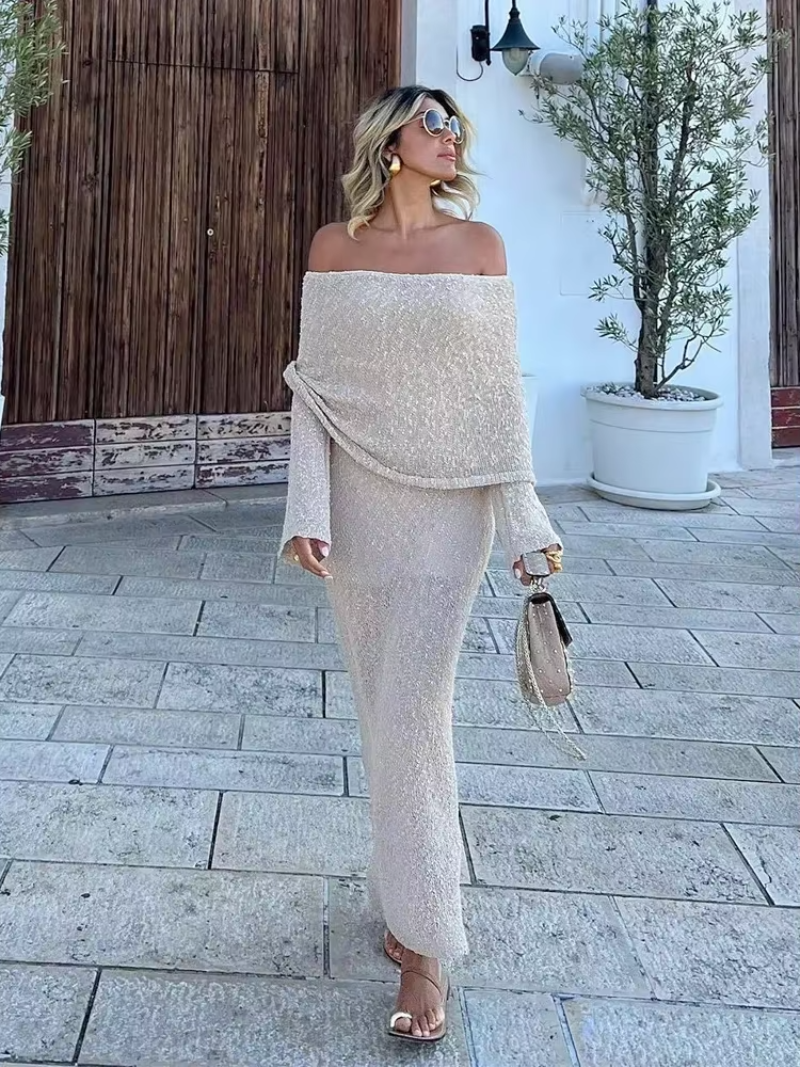 Women's Bardot Long Sleeve Bell Sleeve Dress Maxi