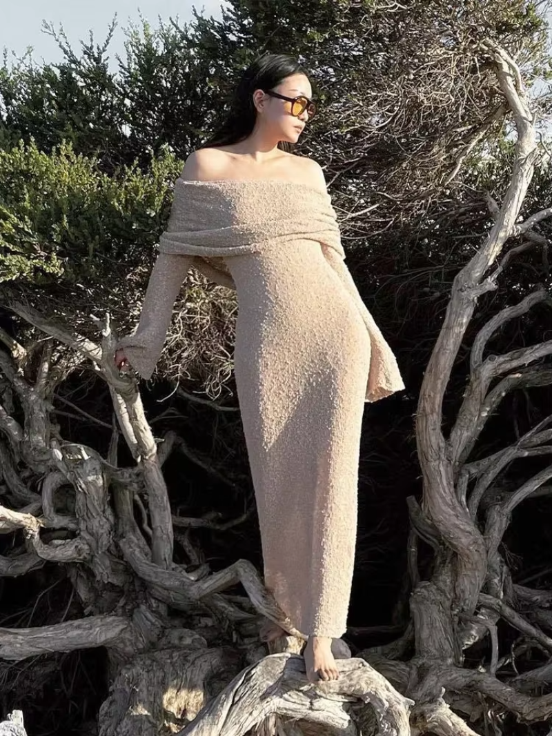 Women's Bardot Long Sleeve Bell Sleeve Dress Maxi