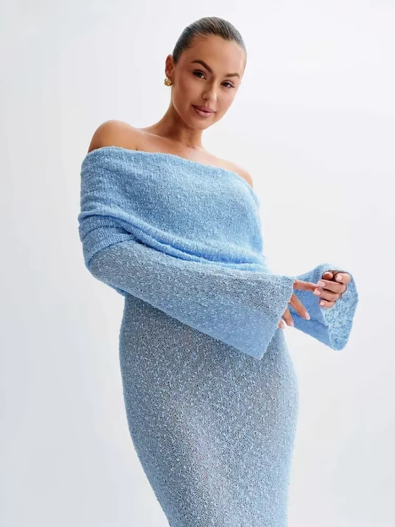 Women's Bardot Long Sleeve Bell Sleeve Dress Maxi