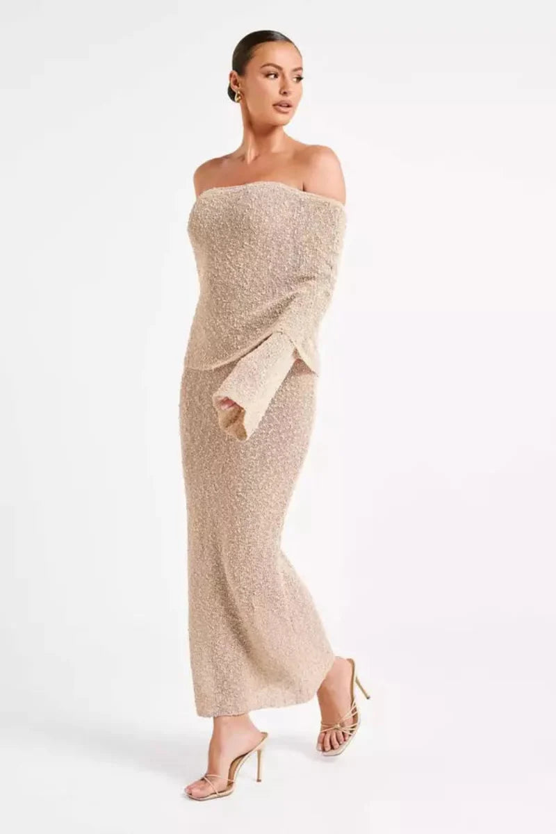 Women's Bardot Long Sleeve Bell Sleeve Dress Maxi