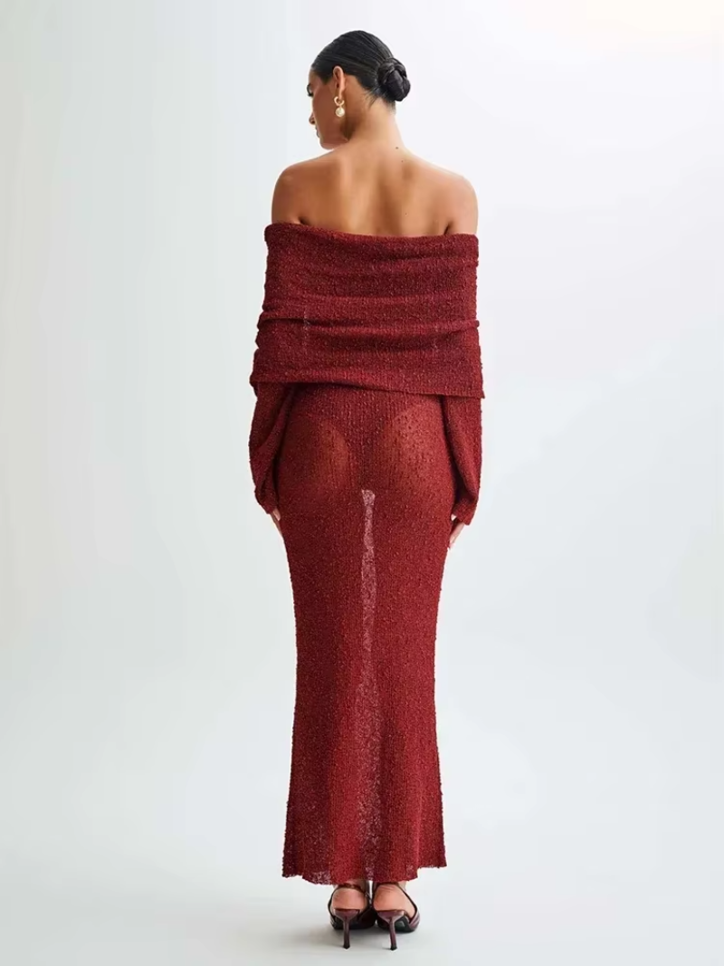 Women's Bardot Long Sleeve Bell Sleeve Dress Maxi