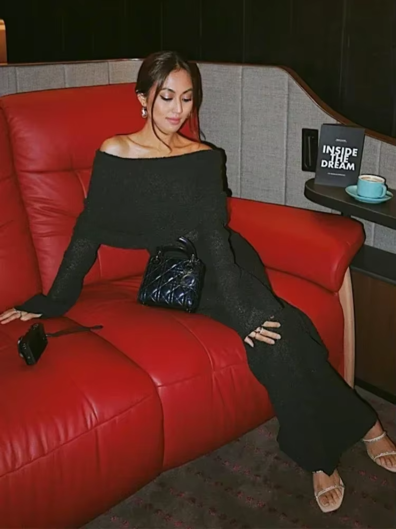 Women's Bardot Long Sleeve Bell Sleeve Dress Maxi