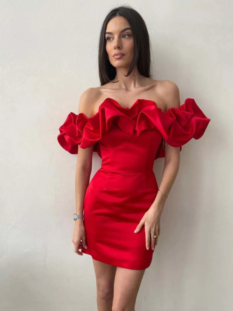 Women's Bardot Ruffle Bodycon Dress Mini