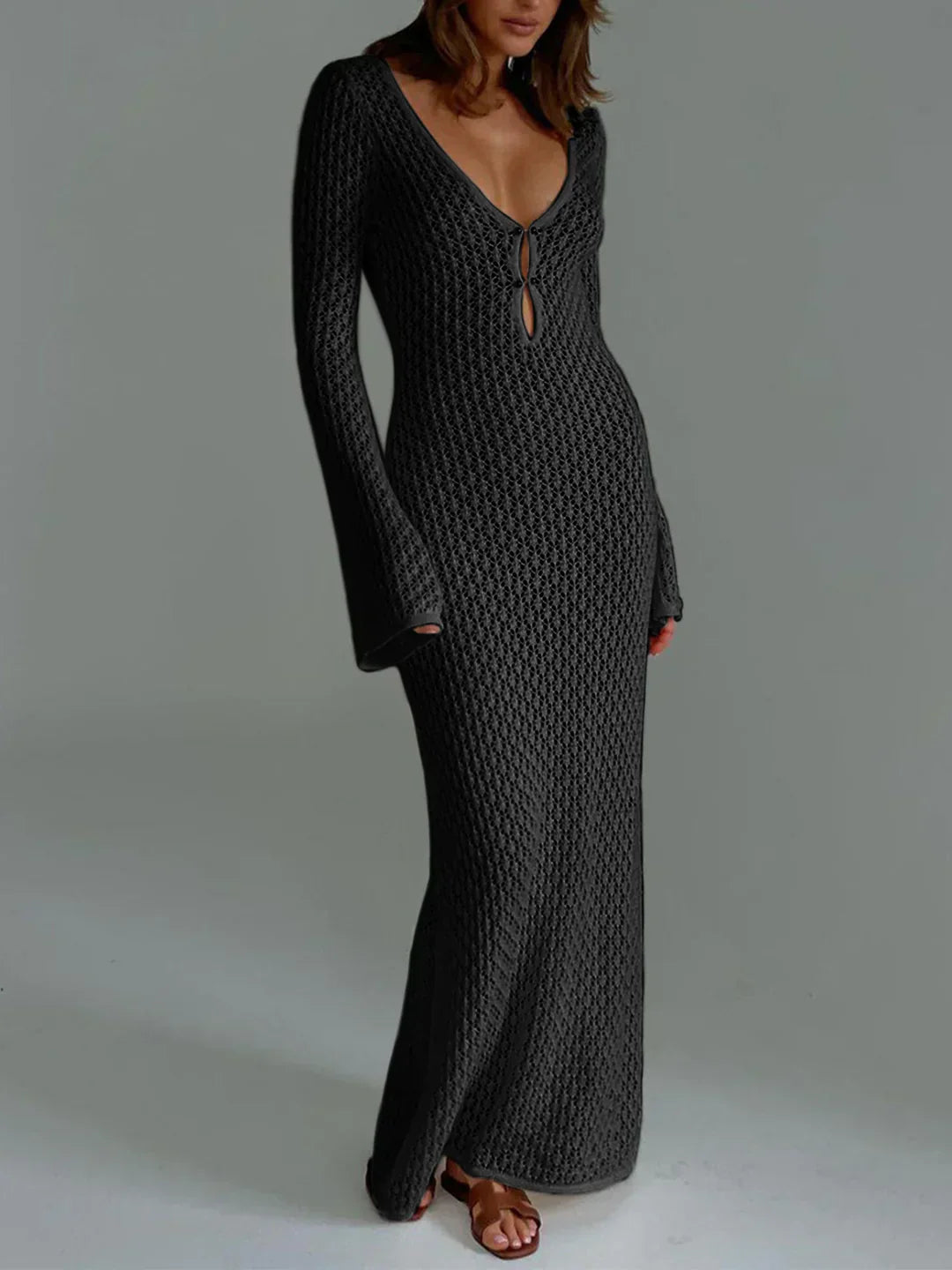 Women's Crochet Long Sleeve Maxi Dress Cover Up