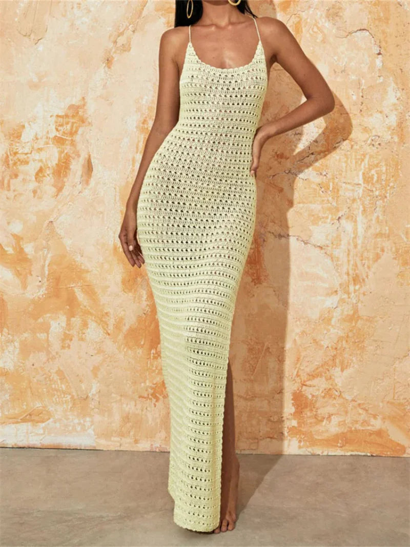 Women's Crochet Spaghetti Strap Maxi Dress Cover Up