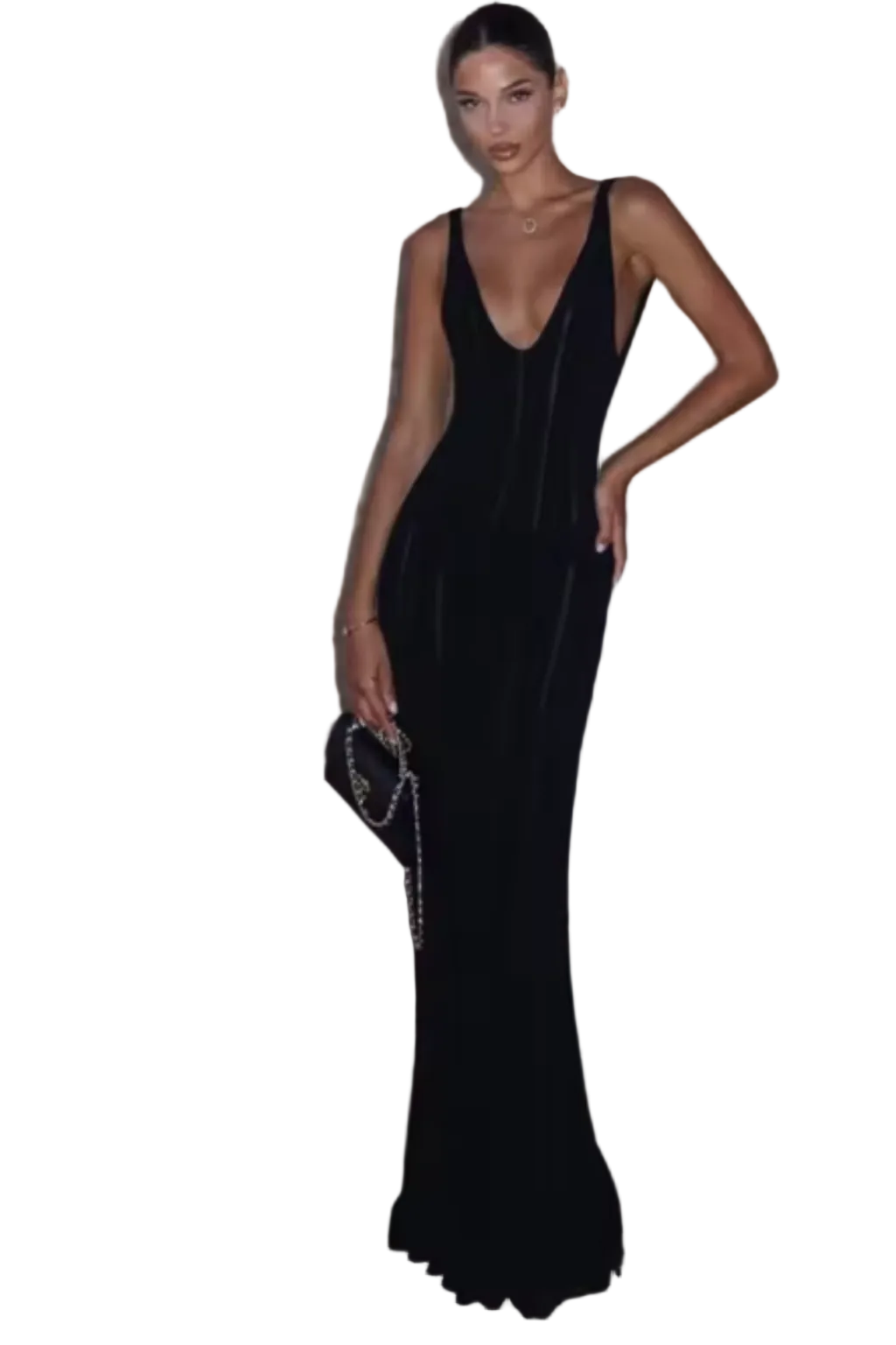 Women's Deep V Neck Sleeveless Dress Maxi