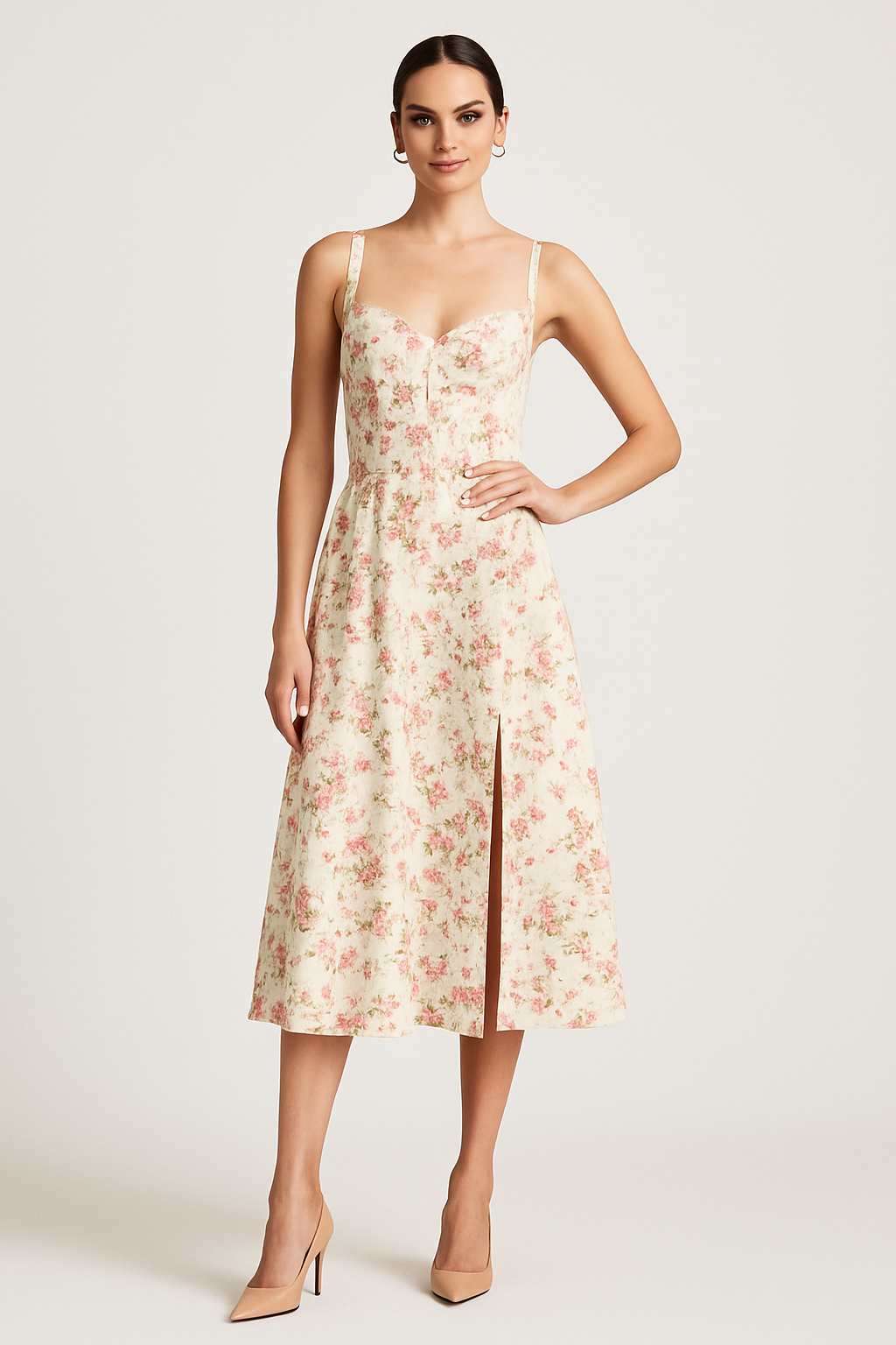 Women's Floral Corset Dress Midi