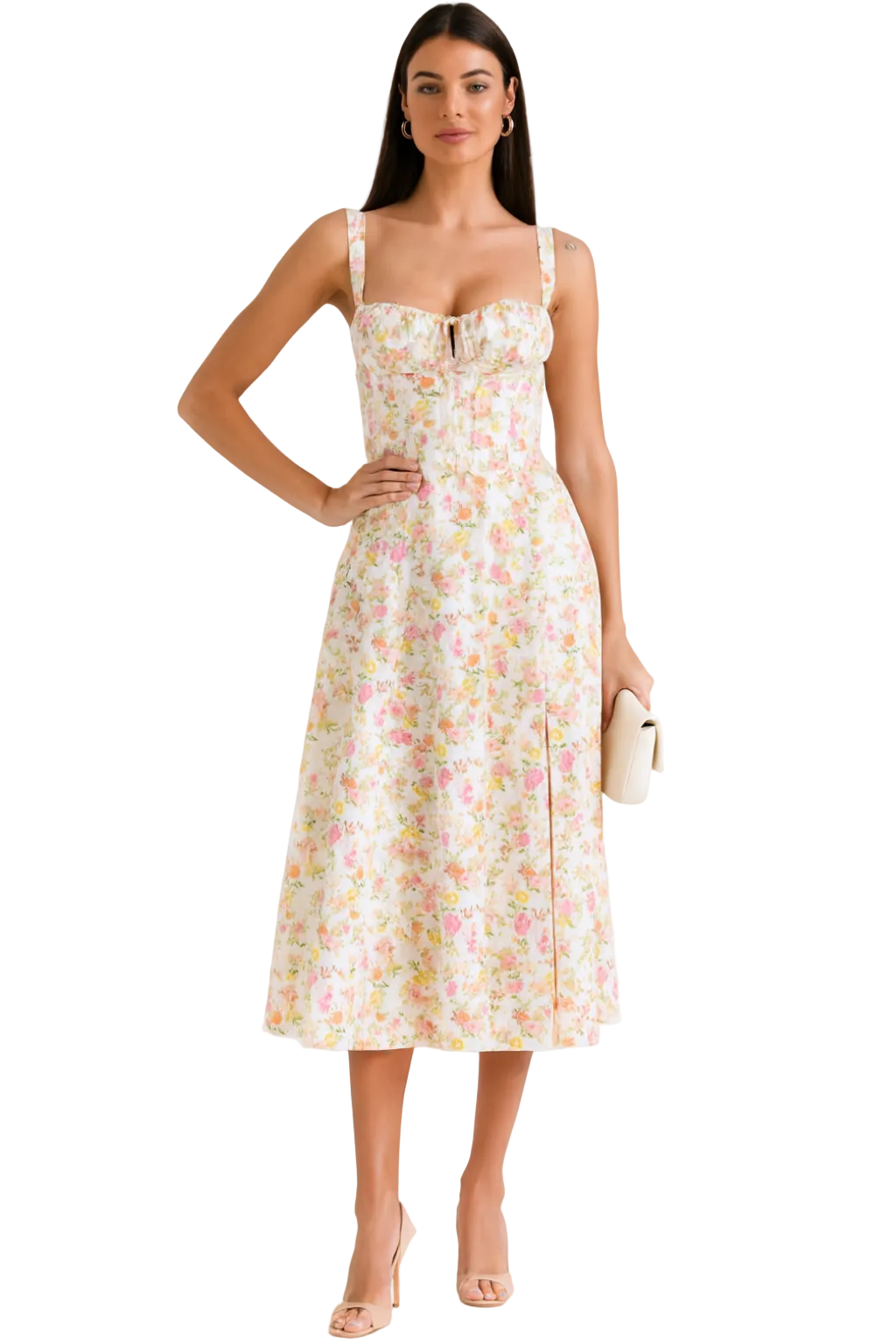 Women's Floral Dress with Side Slit Midi