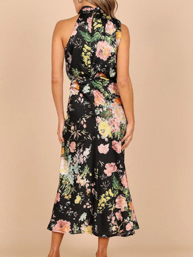 Women's Floral Halter Neck Sleeveless Dress Midi
