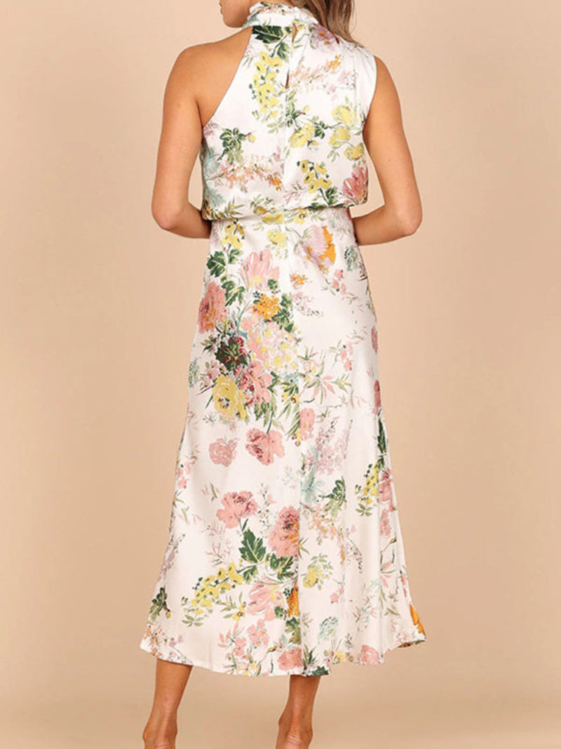Women's Floral Halter Neck Sleeveless Dress Midi