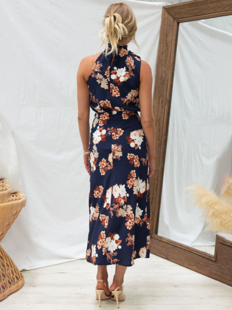 Women's Floral Halter Neck Sleeveless Dress Midi
