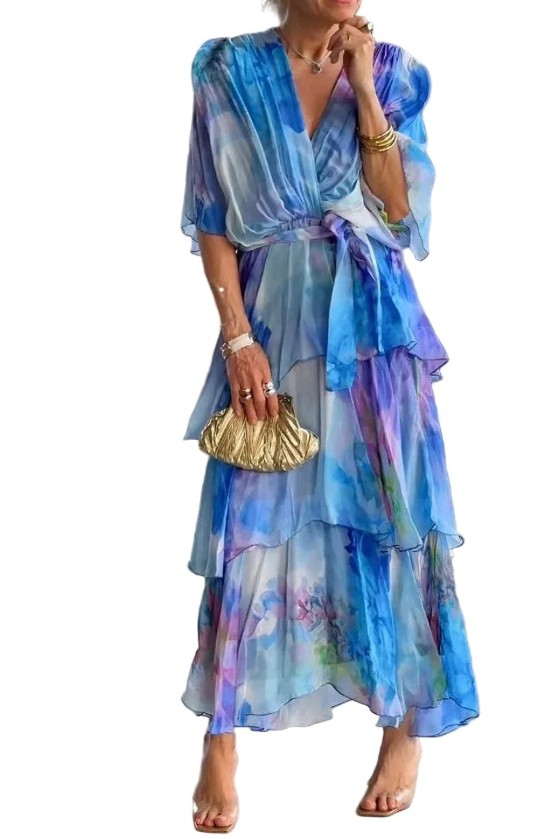 Women's Floral Wrap Tiered Dress Maxi