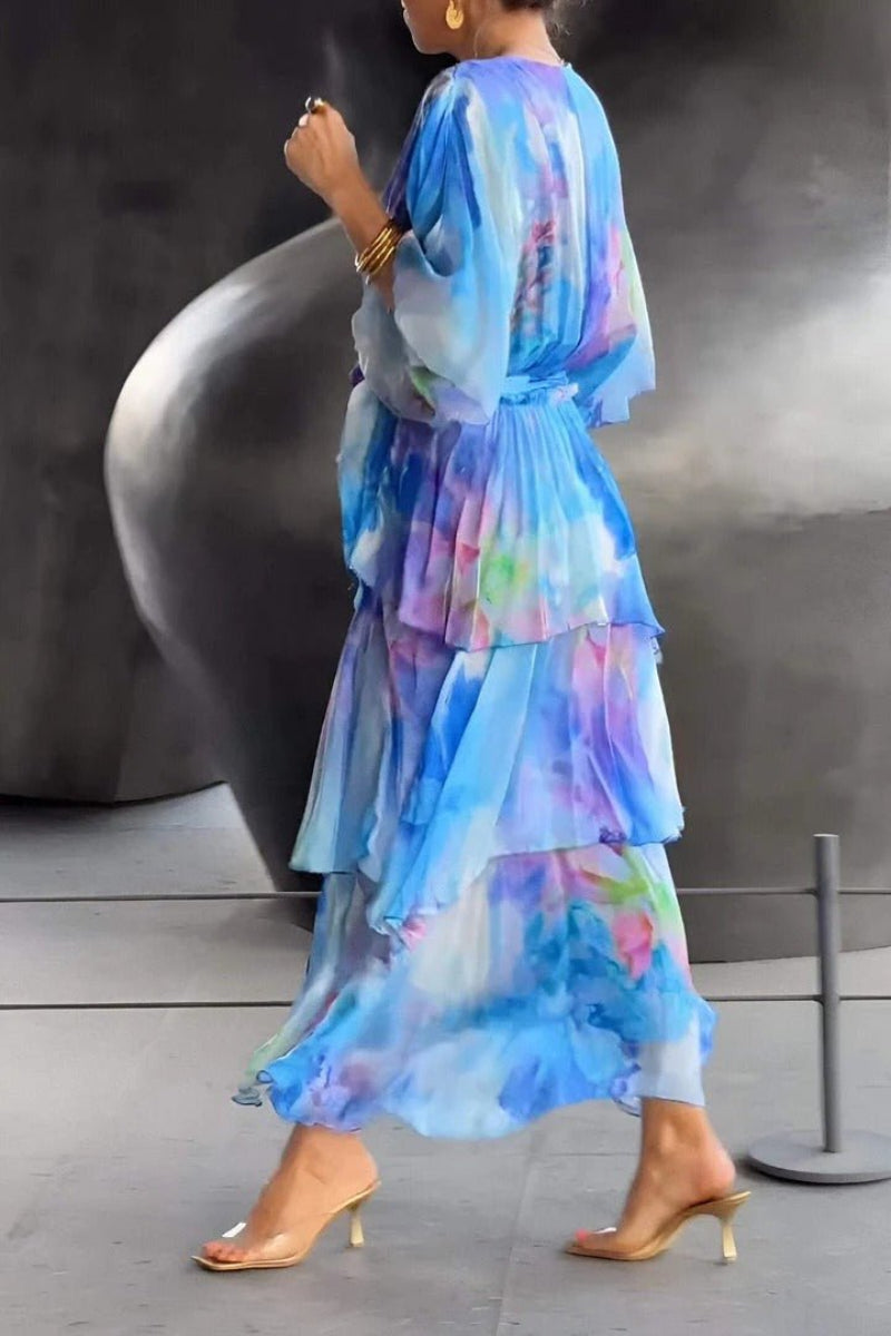Women's Floral Wrap Tiered Dress Maxi