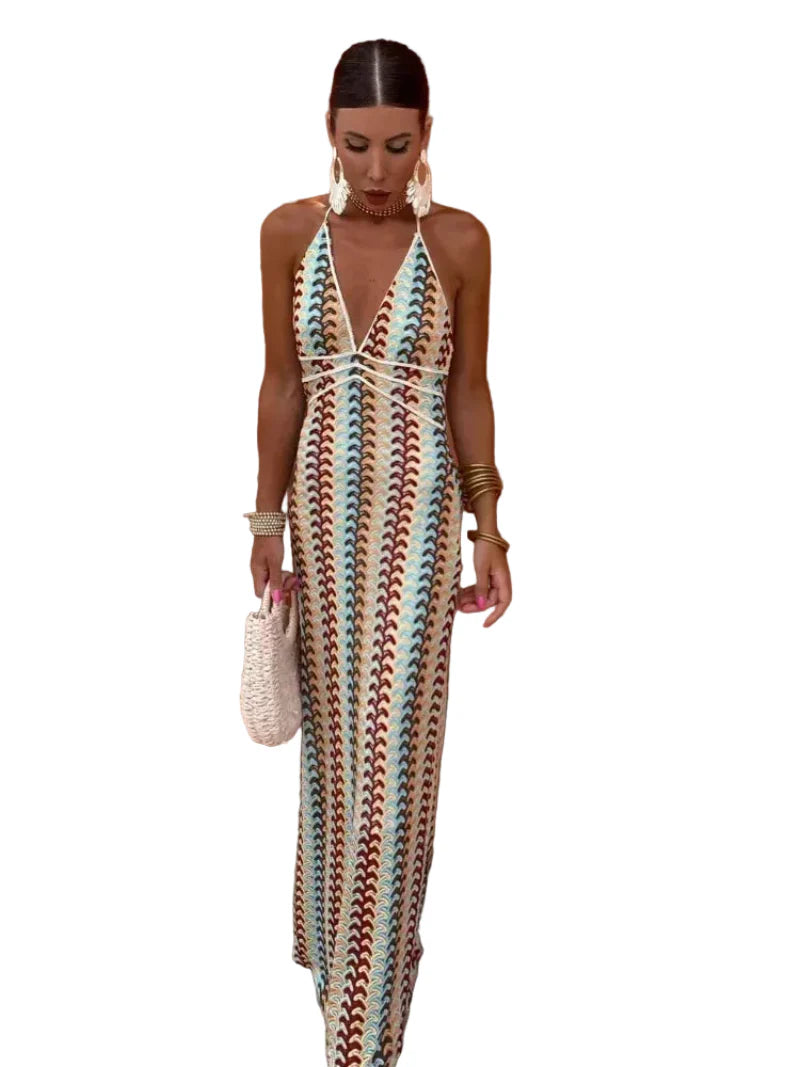 Women's Halter Backless Dress Maxi