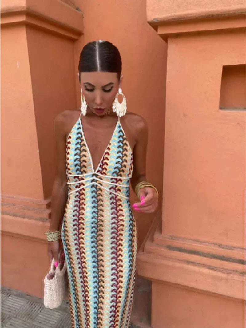 Women's Halter Backless Dress Maxi