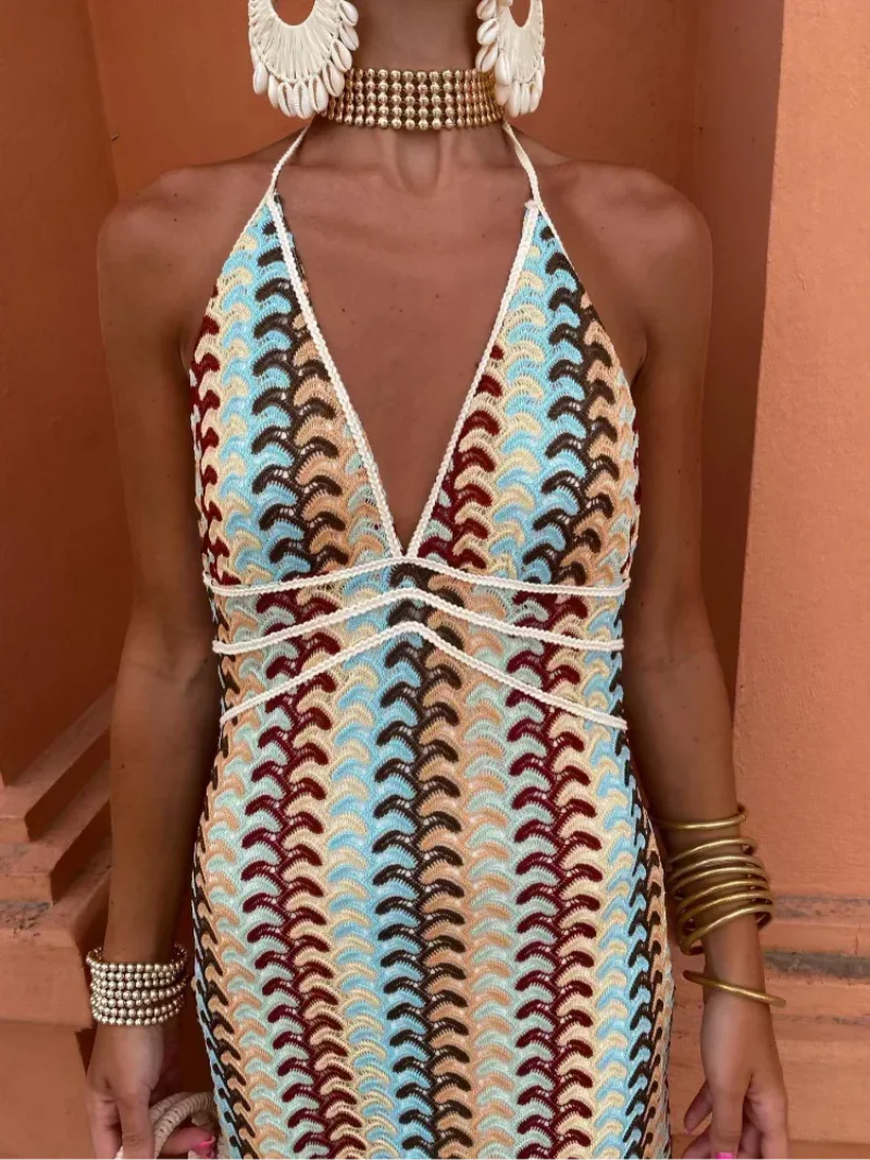 Women's Halter Backless Dress Maxi