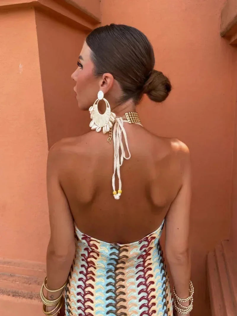 Women's Halter Backless Dress Maxi