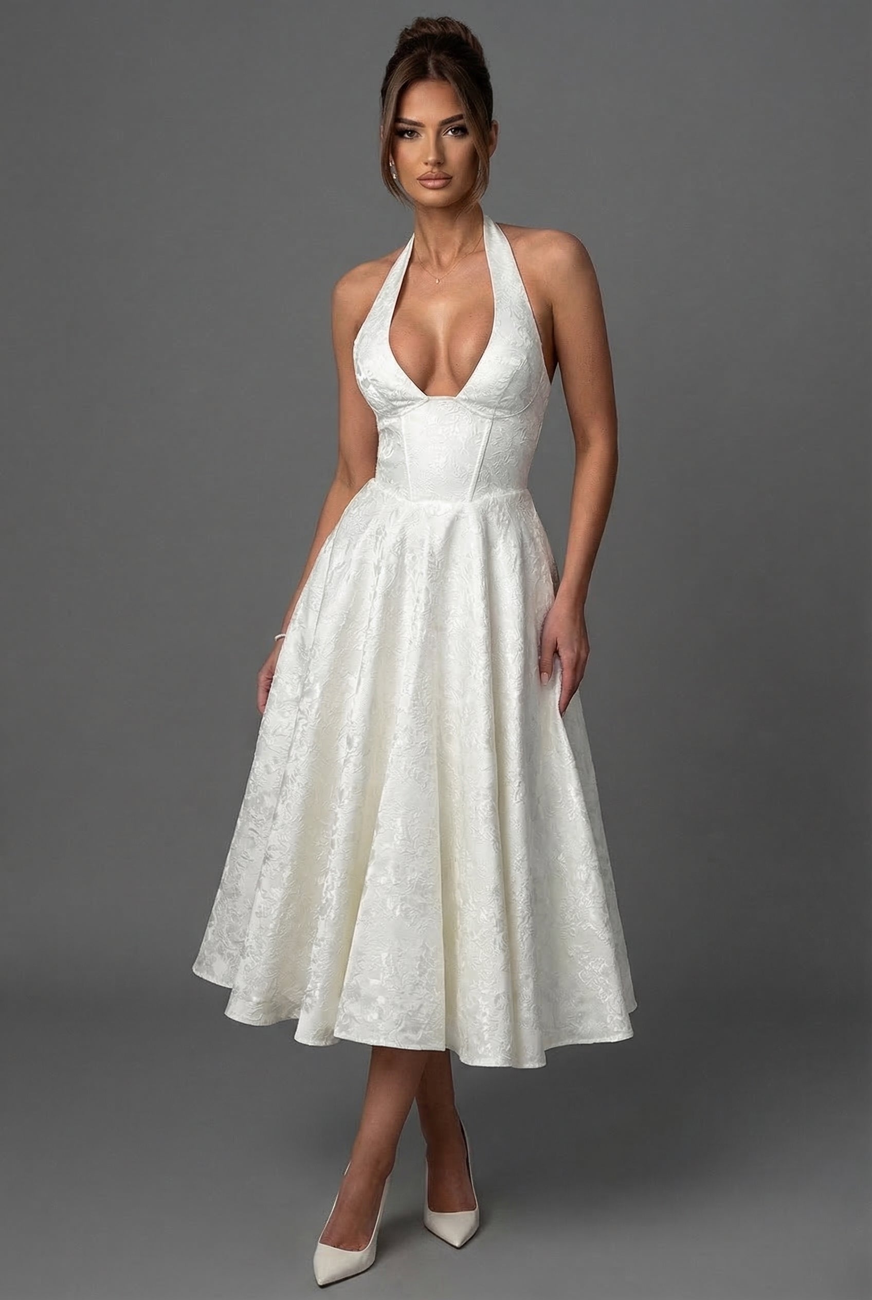 Women's Halter Neck Full Skirt Dress Midi