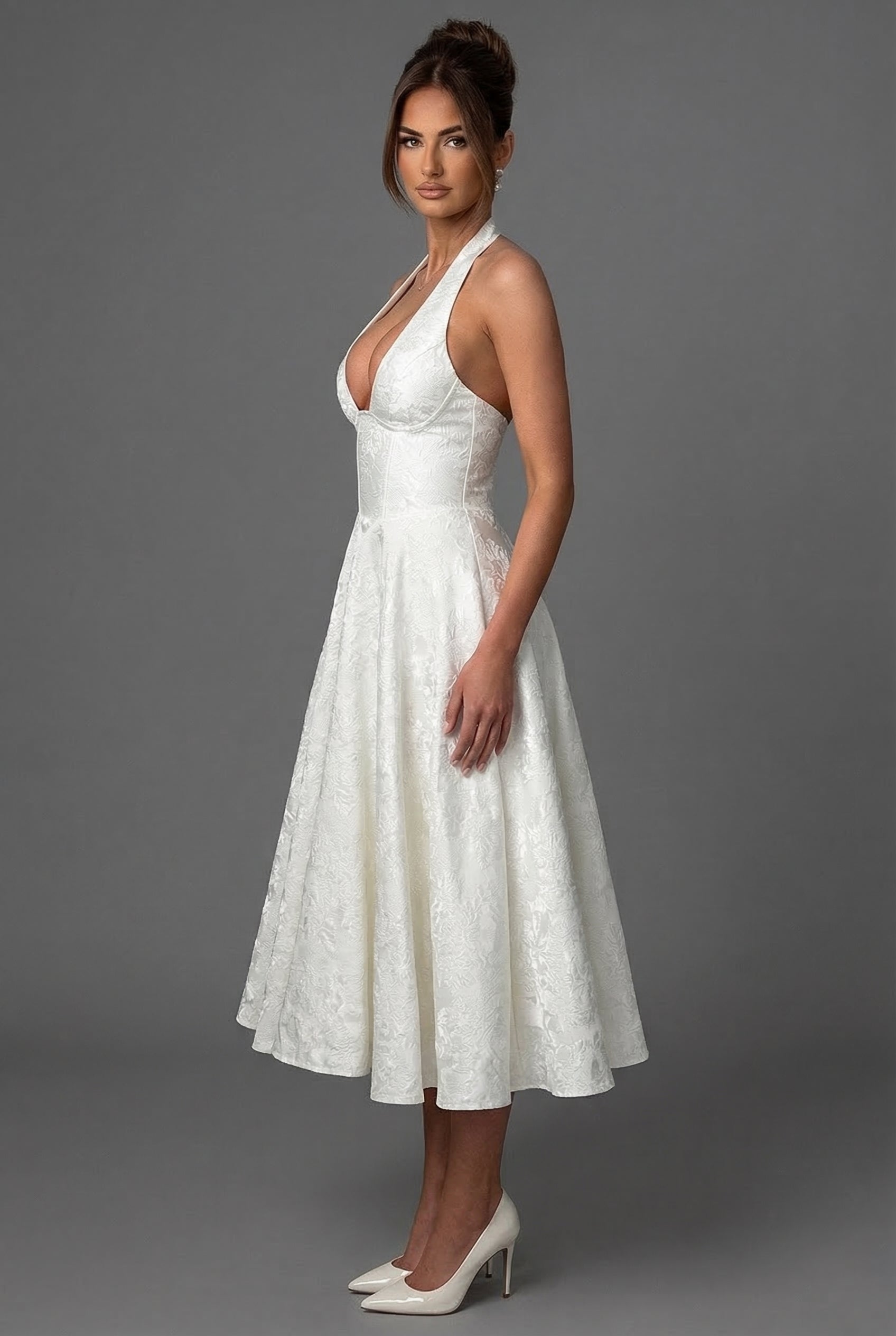 Women's Halter Neck Full Skirt Dress Midi