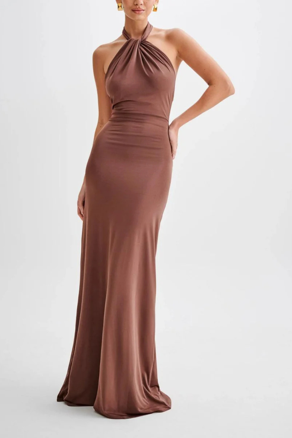 Women's Halter Neck Ruched Bodycon Dress Maxi