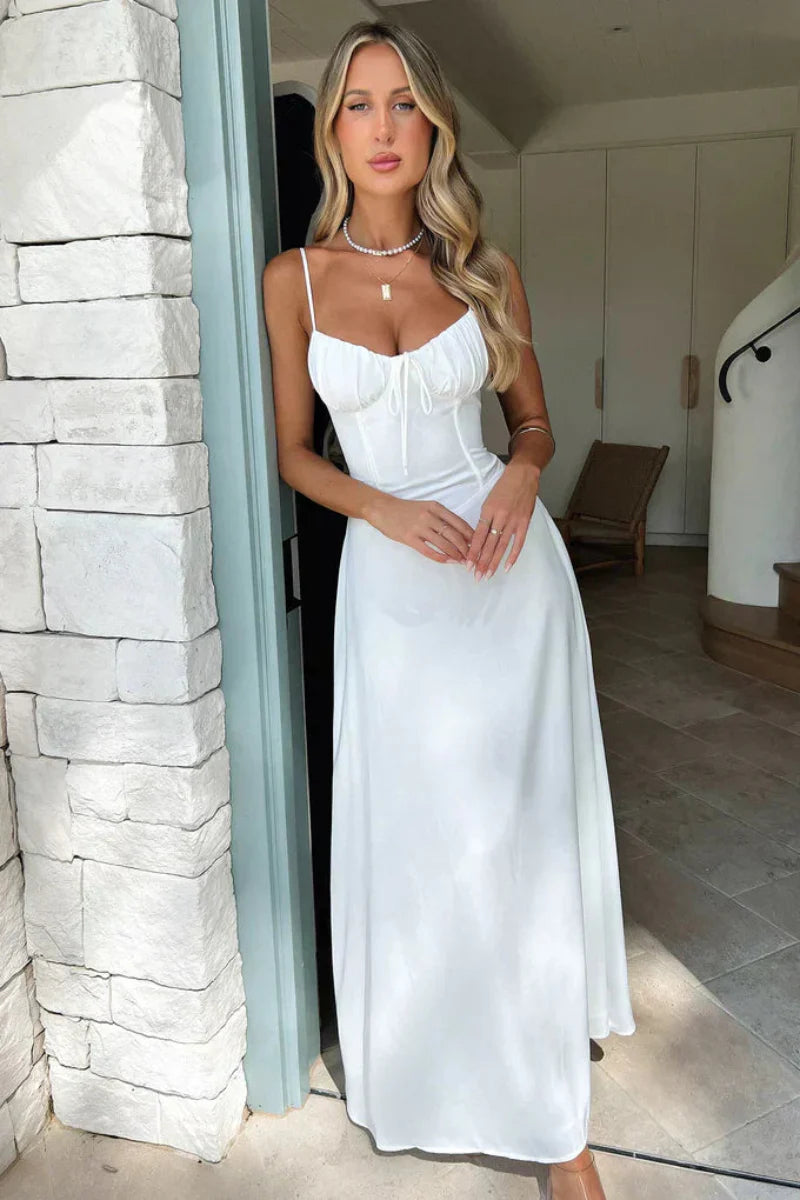 Women's Milkmaid Sweetheart Strappy Dress Maxi