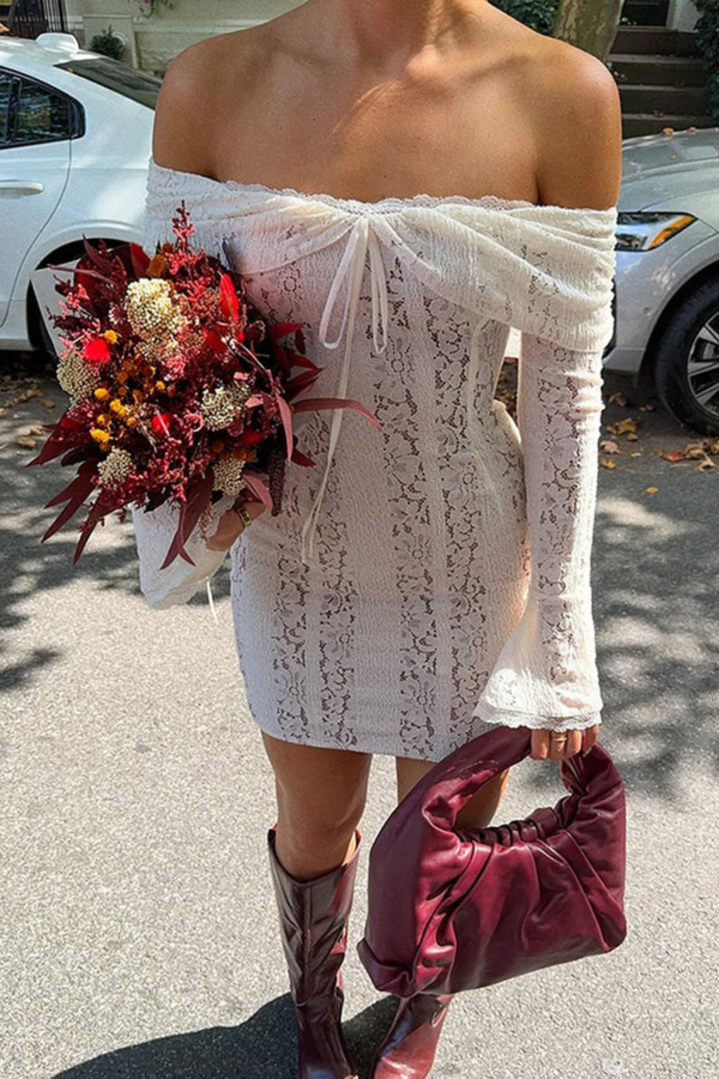 Women's Off Shoulder Bell Sleeve Dress Mini
