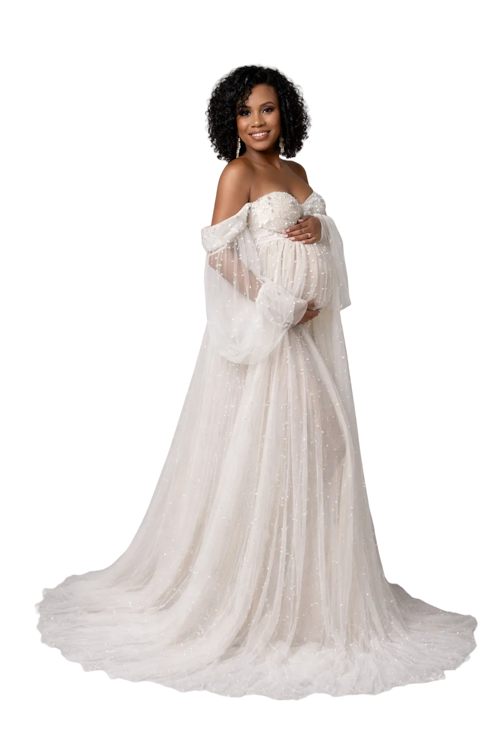 Women's Off Shoulder Tulle Maternity Dress Maxi
