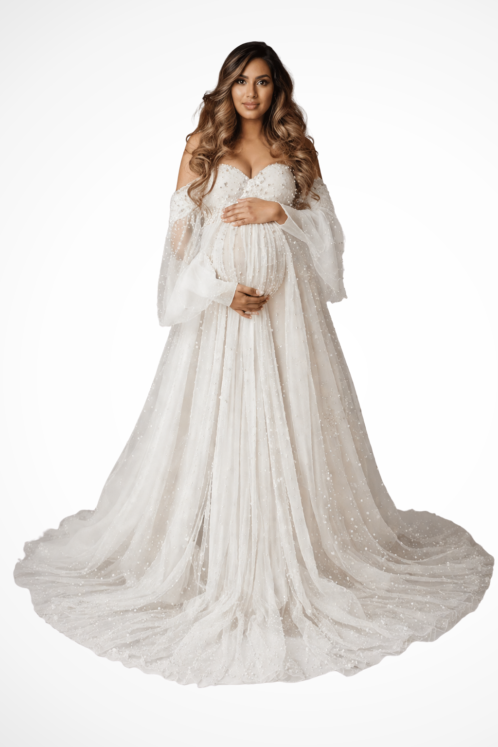 Women's Off Shoulder Tulle Maternity Dress Maxi