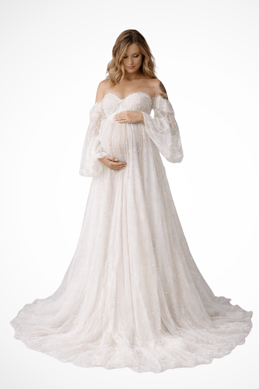 Women's Off Shoulder Tulle Maternity Dress Maxi