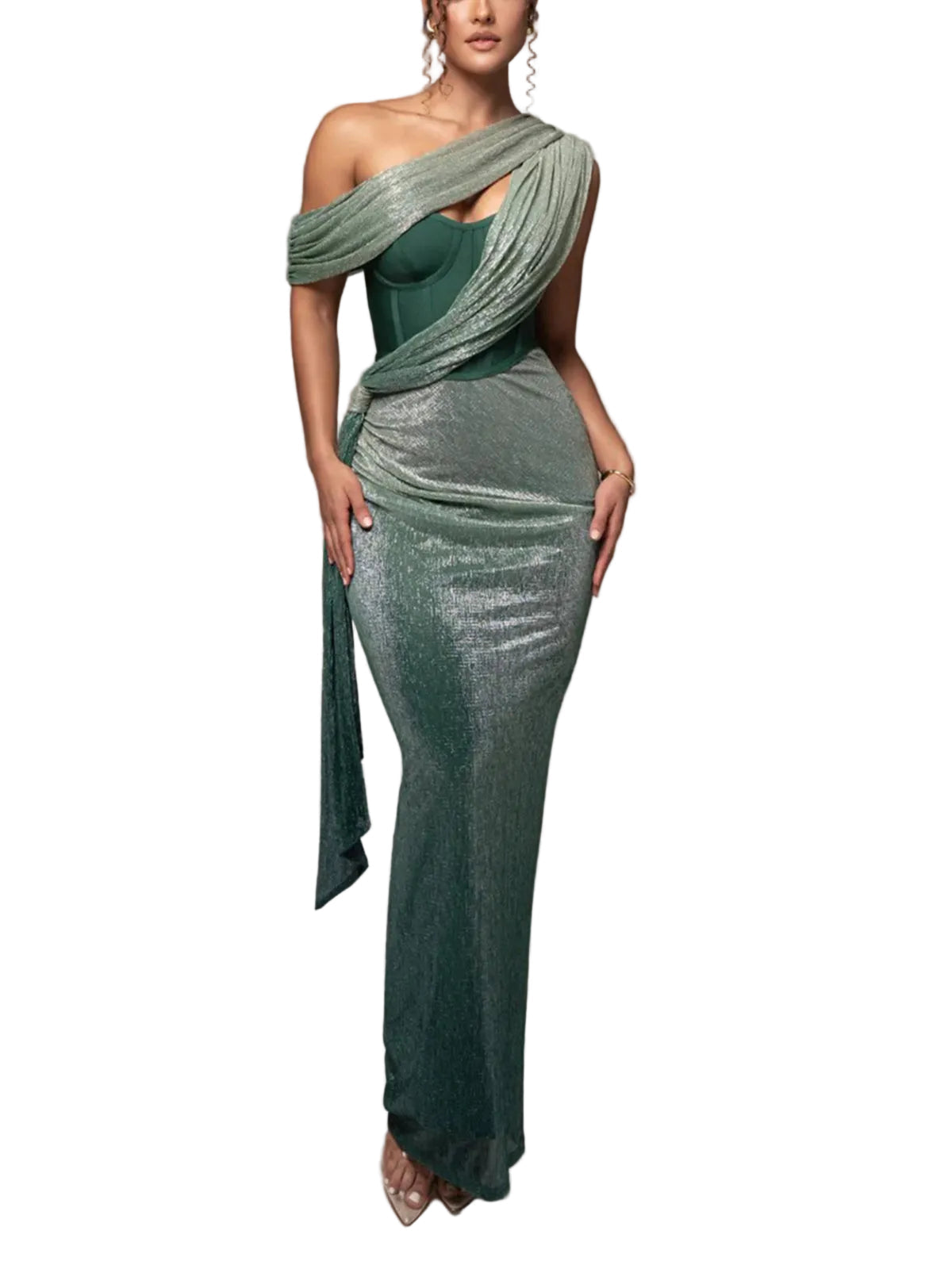 Women's One Shoulder Corset Draped Dress Maxi
