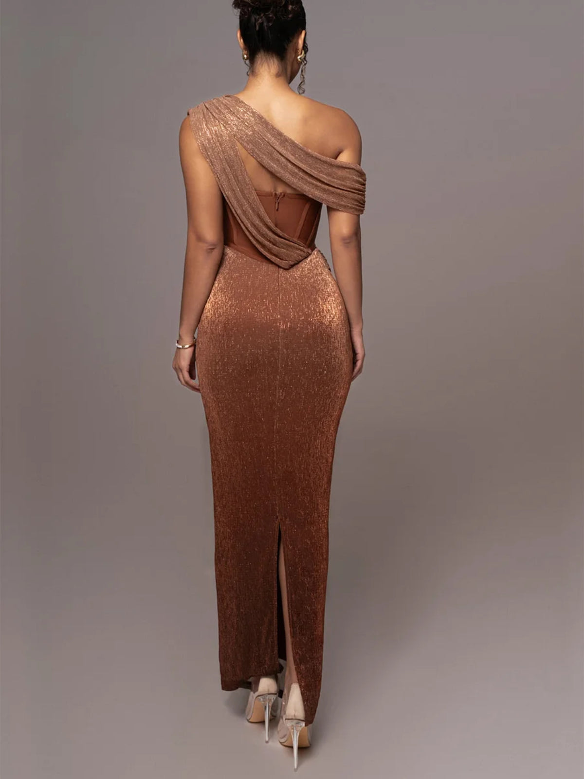 Women's One Shoulder Corset Draped Dress Maxi