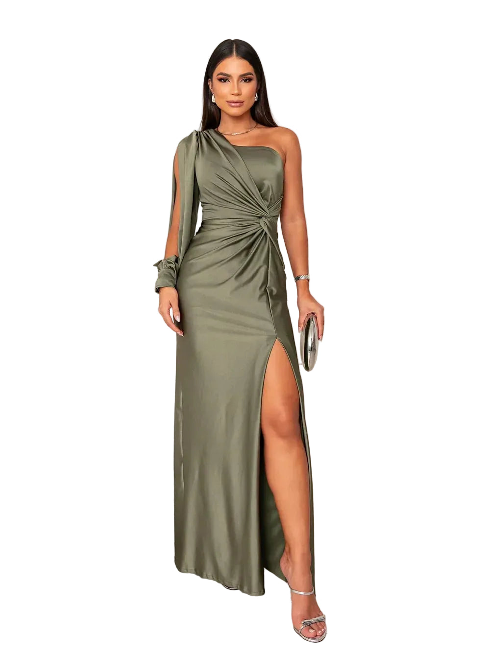 Women's One Shoulder Dress with High Slit Maxi