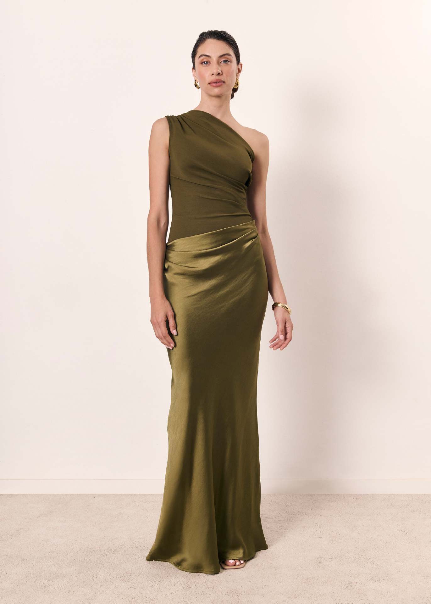 Women's One Shoulder Ruched Bodycon Dress Maxi