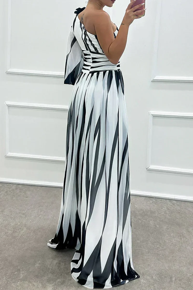 Women's One Shoulder Striped Dress Maxi