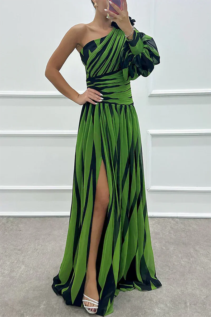 Women's One Shoulder Striped Dress Maxi